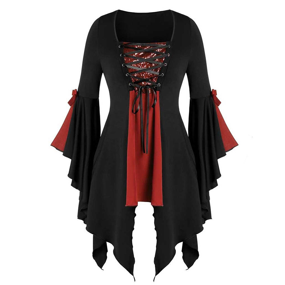 YESFASHION Halloween Witch Top Irregular Lace Sequin Statement Tops