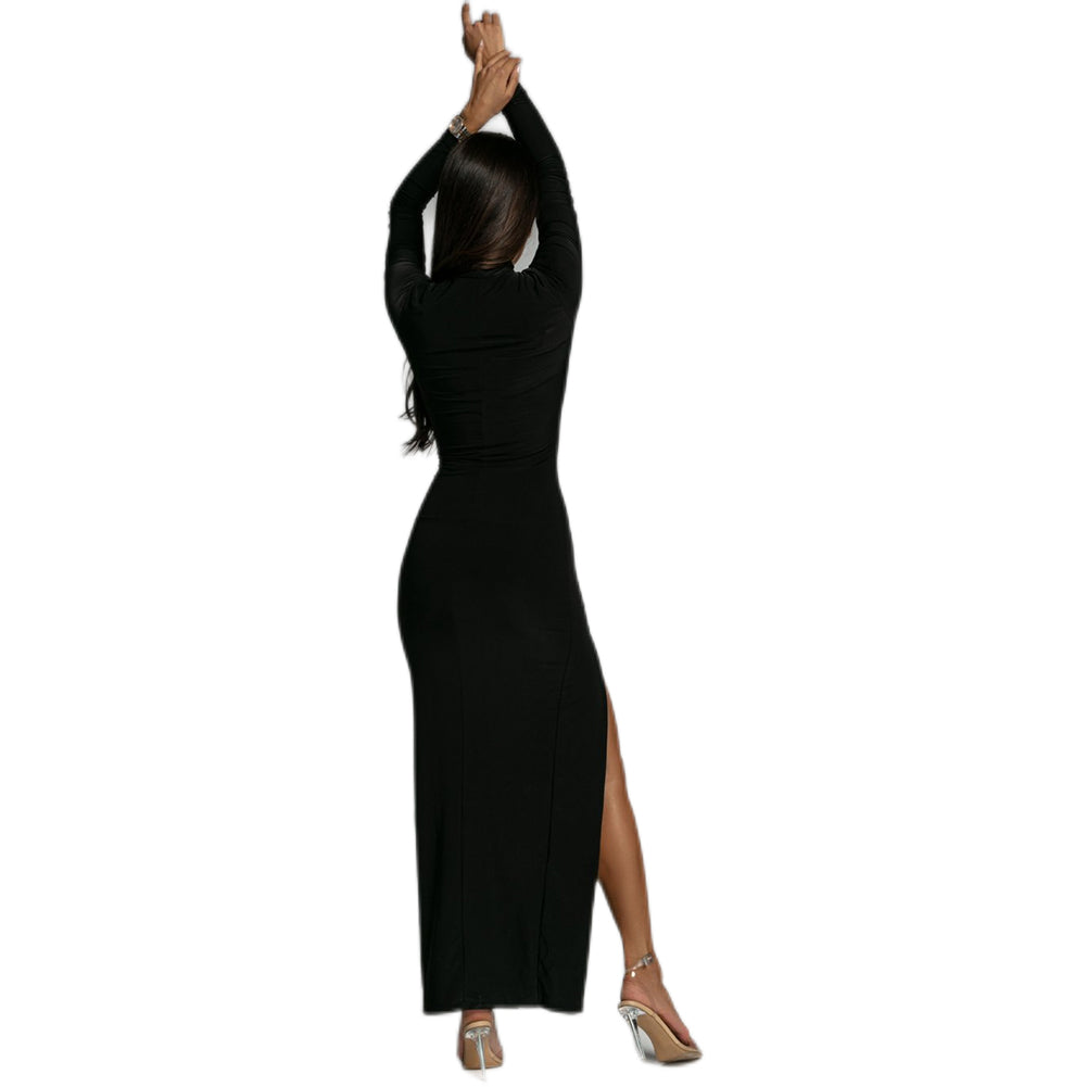 YESFASHION High-neck Long-sleeve Slit-sleeve Dress