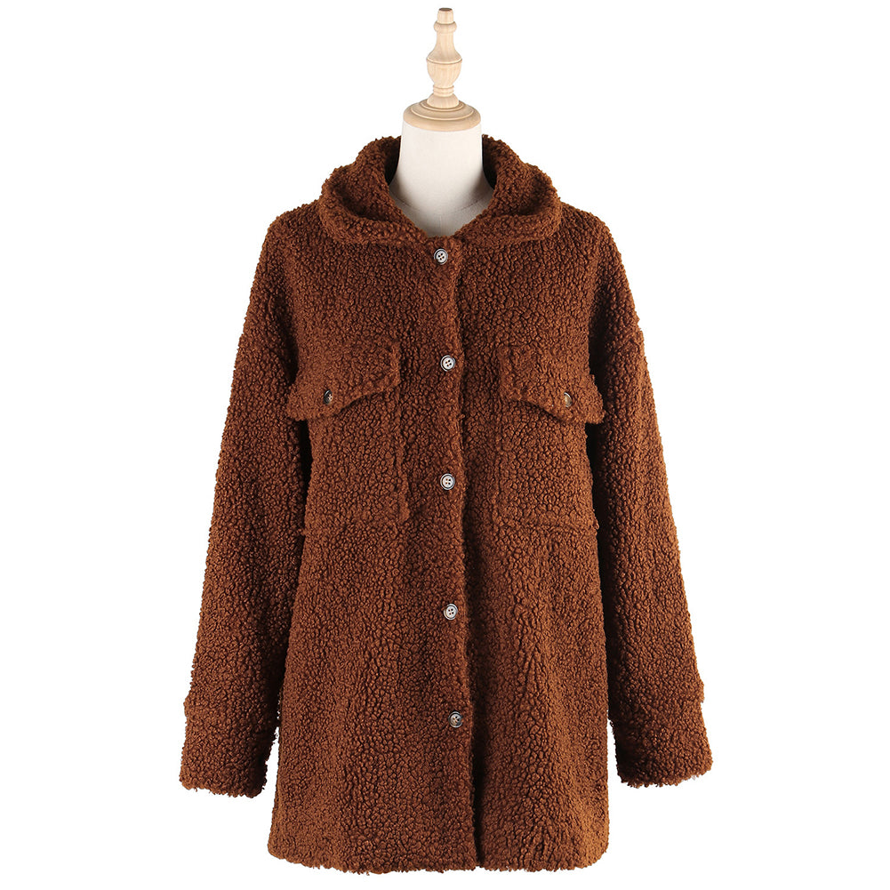 YESFASHION Lamb Wool Plush Button Jacket Style Warm Wool Coats