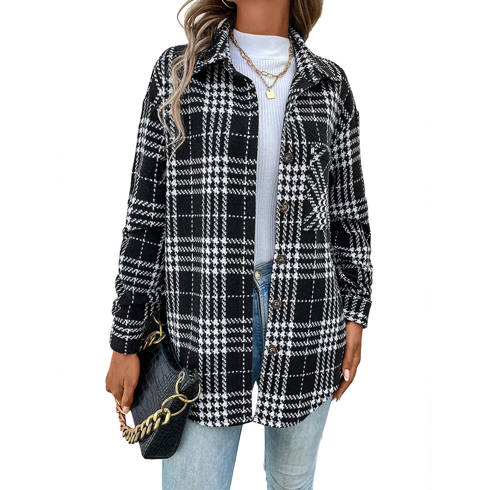 YESFASHION Women Fall 2022 Casual Versatile Fashion Plaid Coats