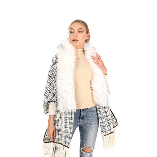 YESFASHION Fringed Long-sleeve Scarf Cape Cardigan Knitted Cape
