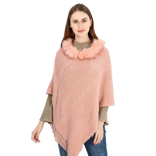 YESFASHION Winter Warm Chenille Collar Cape Women Knitted Shawl