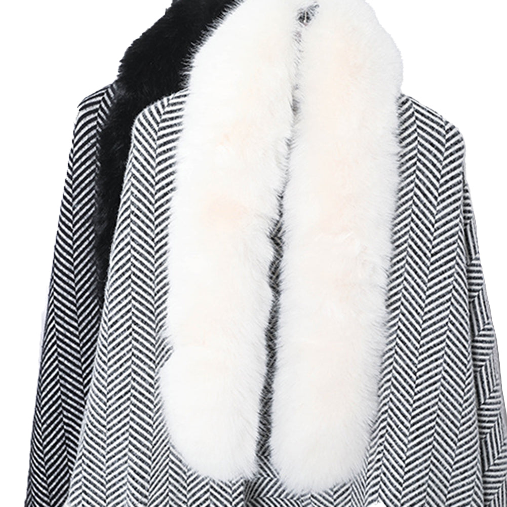 YESFASHION Collar Striped Pocket Cape Mink Fringed Knitted Sweaters