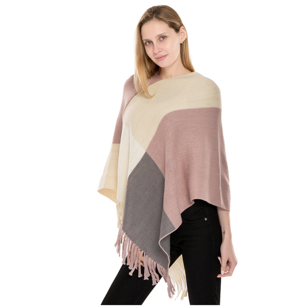 YESFASHION Fall/winter New Faux Cashmere Fringed Pullover Cape