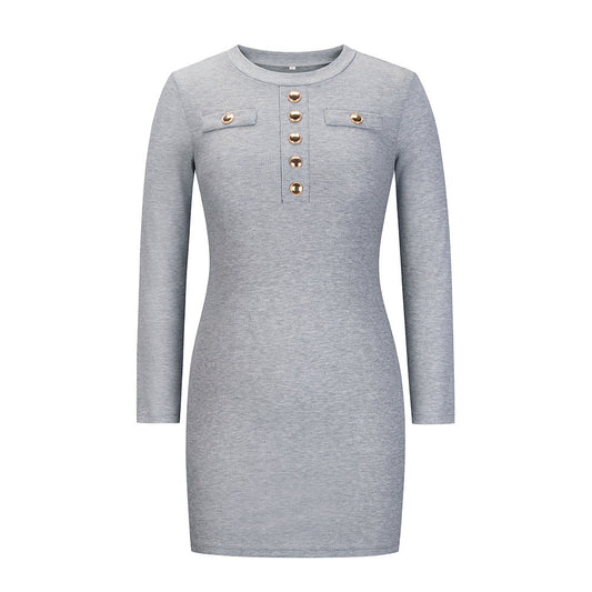 YESFASHION Rib Dress Cover Hip Button Waist Ladies Skirt
