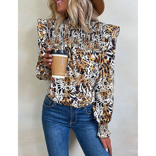 YESFASHION Fashion Women Clothing Tops Leopard Print Half Shirt