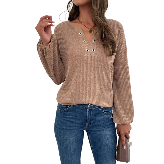 YESFASHION New Pit Strip Pullover Sweater V-neck T-shirt Knitted Tops