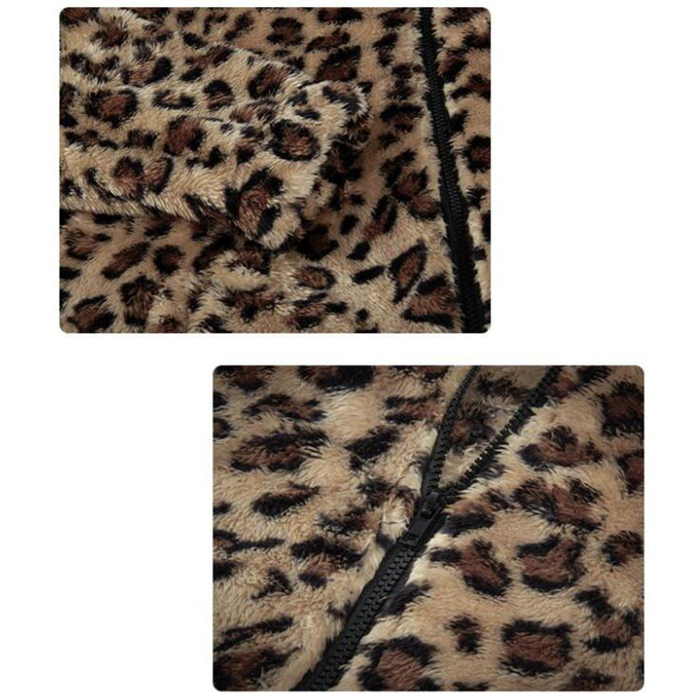 YESFASHION Women Hooded Leopard-print Coats Loose Casual Jacket