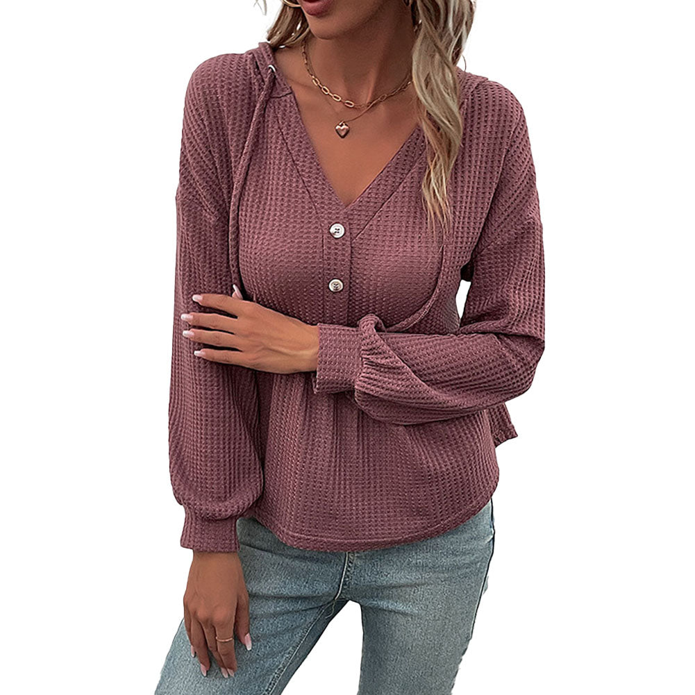 YESFASHION Women New Solid Color Long-sleeved Hooded Sweaters