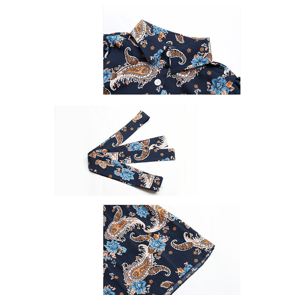 YESFASHION Spring Long-sleeved Lapel Pleated Women Dress PBY-10GF