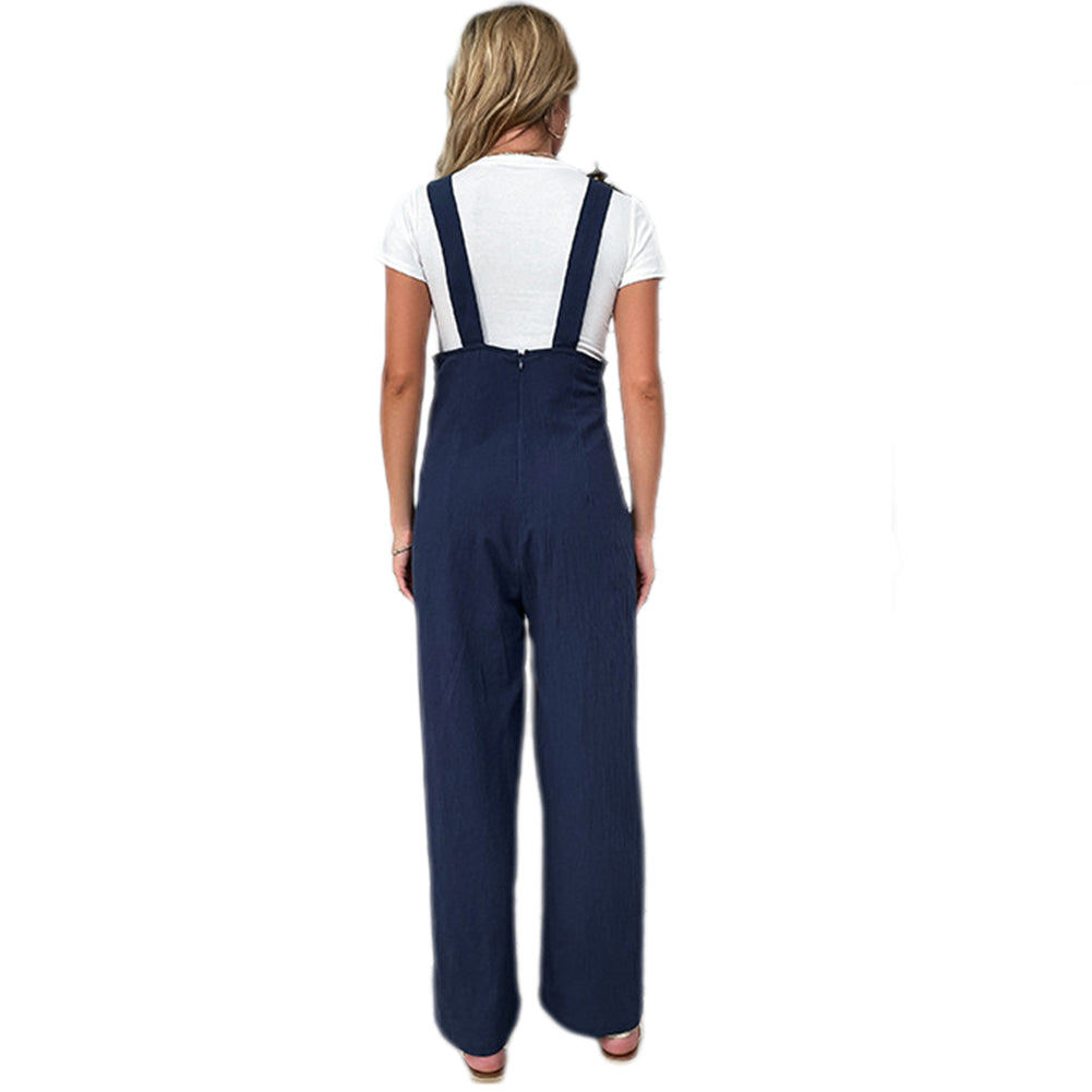 YESFASHION Wide-leg Pants Casual Cotton Linen Trousers Overalls
