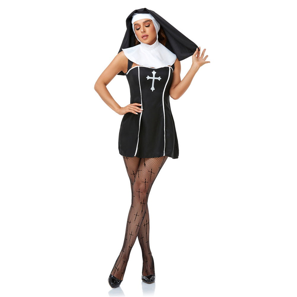 YESFASHION Women Easter Party Costume Nun Cosplay Stage Dress