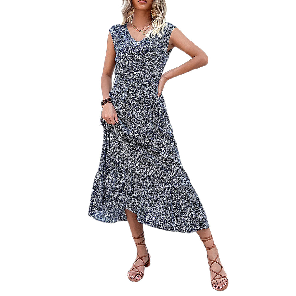 YESFASHION Women Holiday Style Printed Short-sleeved Dress