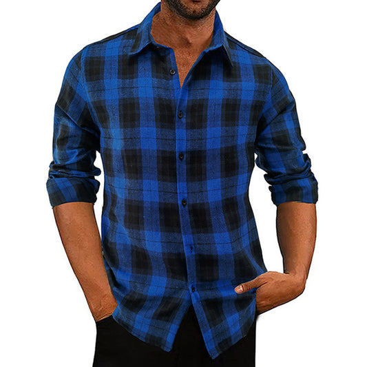 YESFASHION Men Shirt Plaid Long-sleeved Shirt