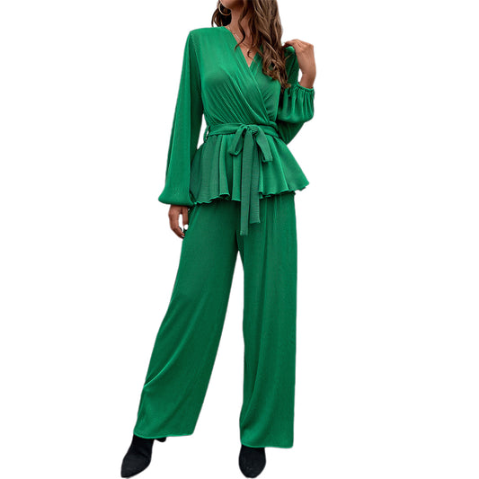 YESFASHION Women Spring Summer Knitted Belt Two-piece Suit