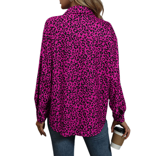 YESFASHION Women Shirt Jacket Leopard Lapel Corduroy Casual Jacket