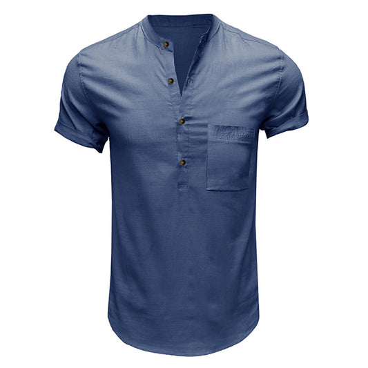 YESFASHION New Cotton And Linen Short-sleeved Men Shirt