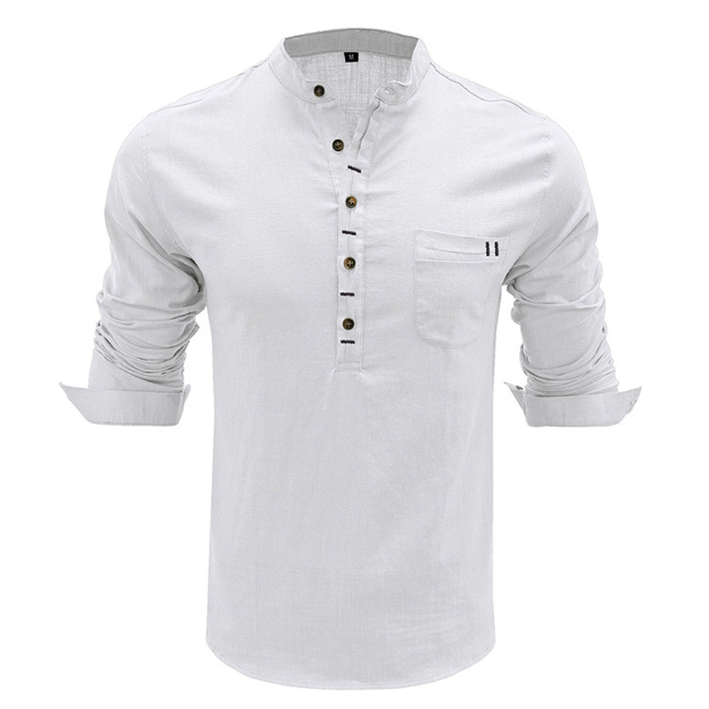 YESFASHION New Stand-up Collar Cotton And Linen Shirt