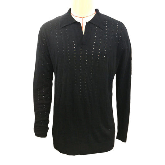 YESFASHION Knitted Polo Shirts Solid Color Casual Long-sleeved Tops
