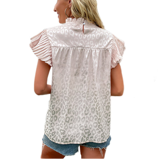 YESFASHION Women Leopard Print Short-sleeved Blouse Tops