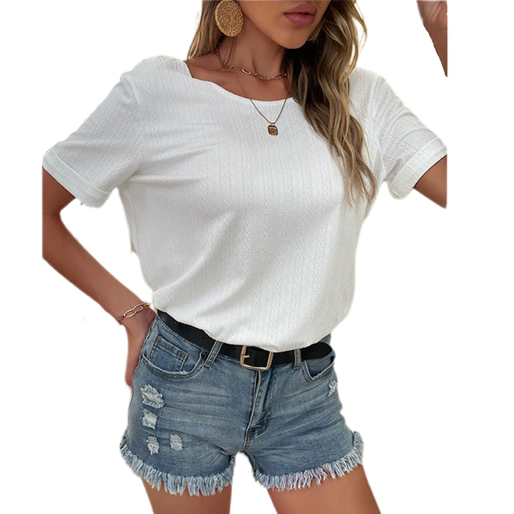 YESFASHION Women Fashion Solid Color Tops Short-sleeved Shirts