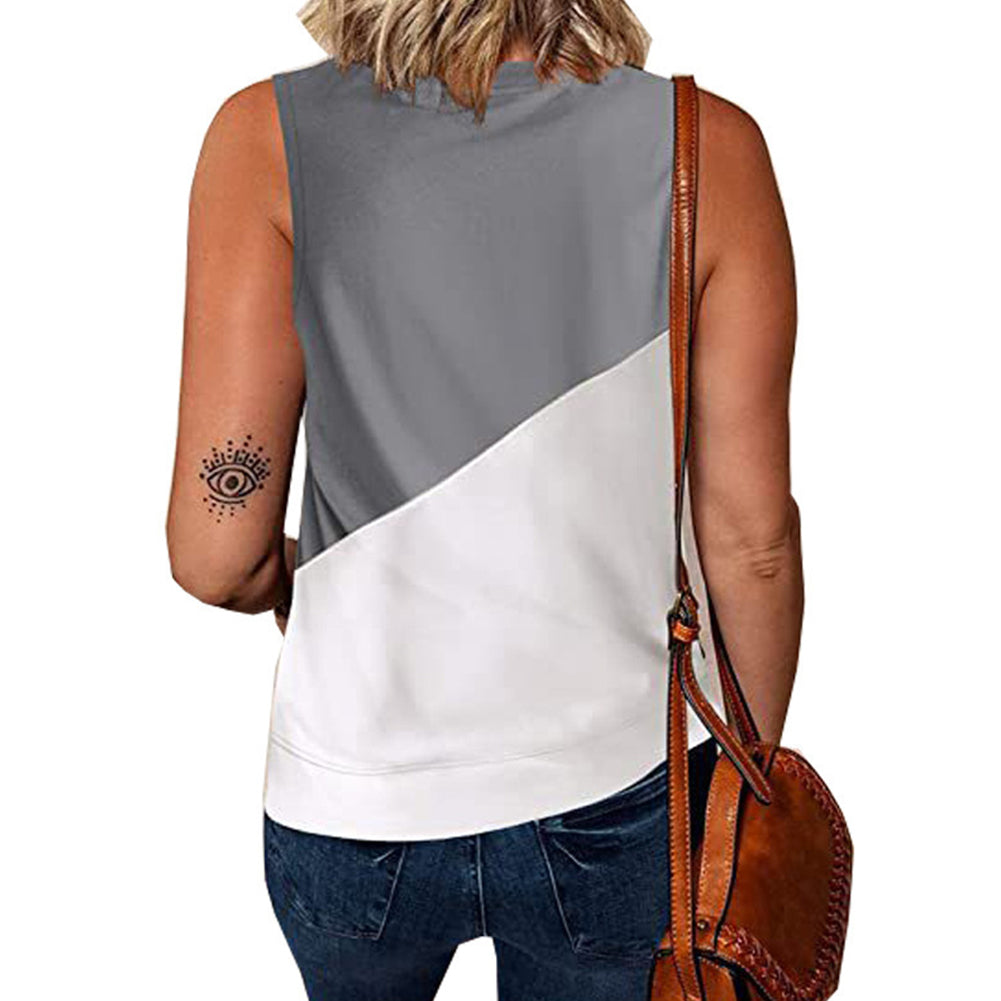 YESFASHION Color Block Casual Sleeveless Tops Pullover Vest
