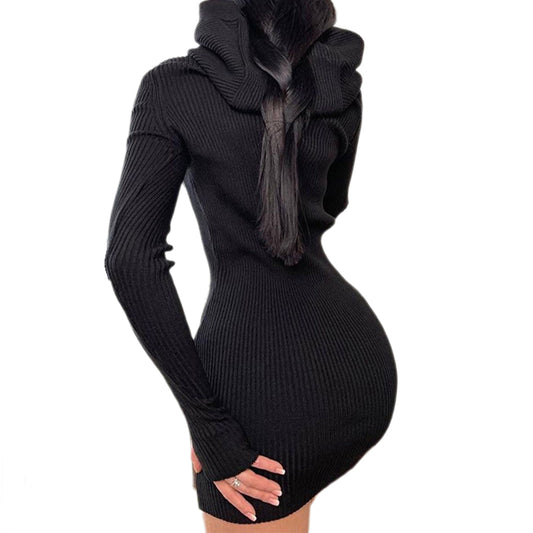 YESFASHION Elegant Commuter Knitted Cotton Hooded Dress