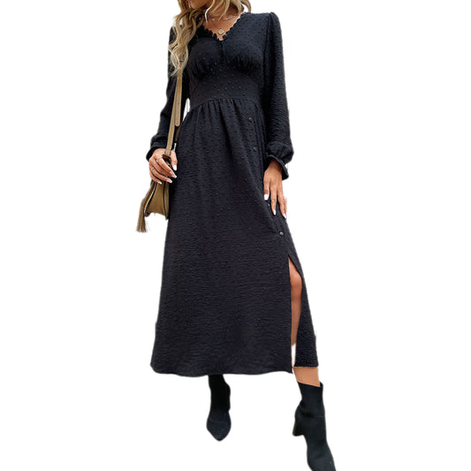 YESFASHION 2023 Spring New Solid Color Long-sleeved Dress