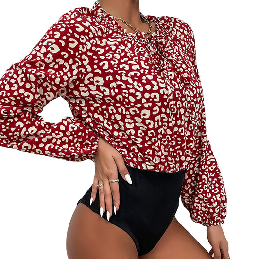 YESFASHION Women New Mosaic Leopard Print Long-sleeved Jumpsuit