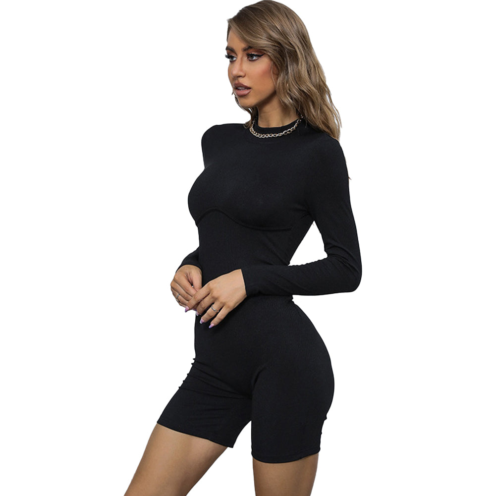 YESFASHION Spring New Solid Color Long-sleeved Tight Women Jumpsuit