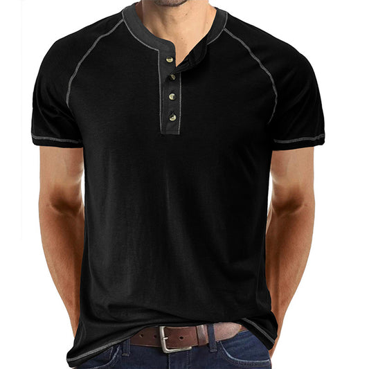 YESFASHION Men Shirts Henley Color Matching T-shirt