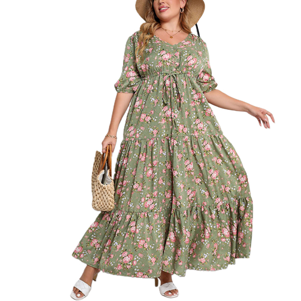 YESFASHION Plus Size Women Summer New Bohemian Print Loose Dress