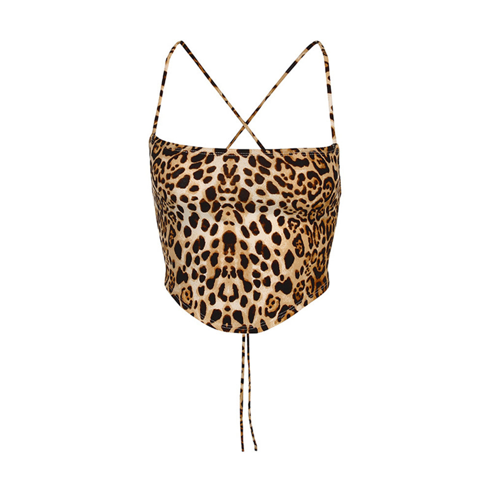 YESFASHION Women Small Vest Camisole Leopard Print Back Strap Tops