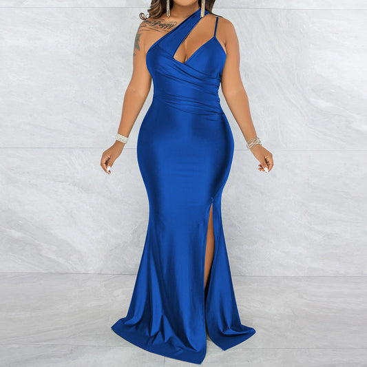 YESFASHION Sexy Slash Neck One Shoulder Strap Slit Dress