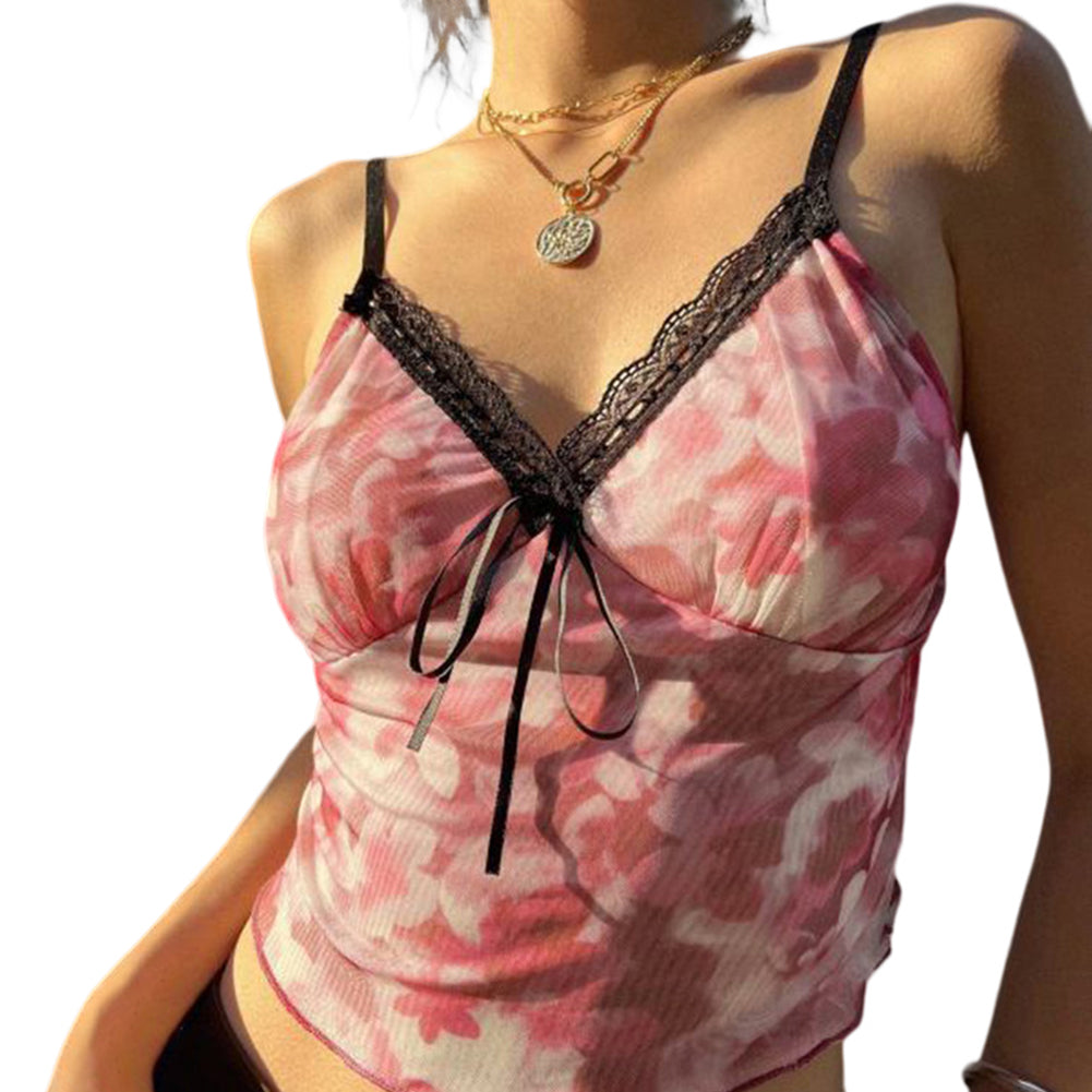 YESFASHION Women Sexy Lace Camisole Bowknot V-neck Vest Tank Tops