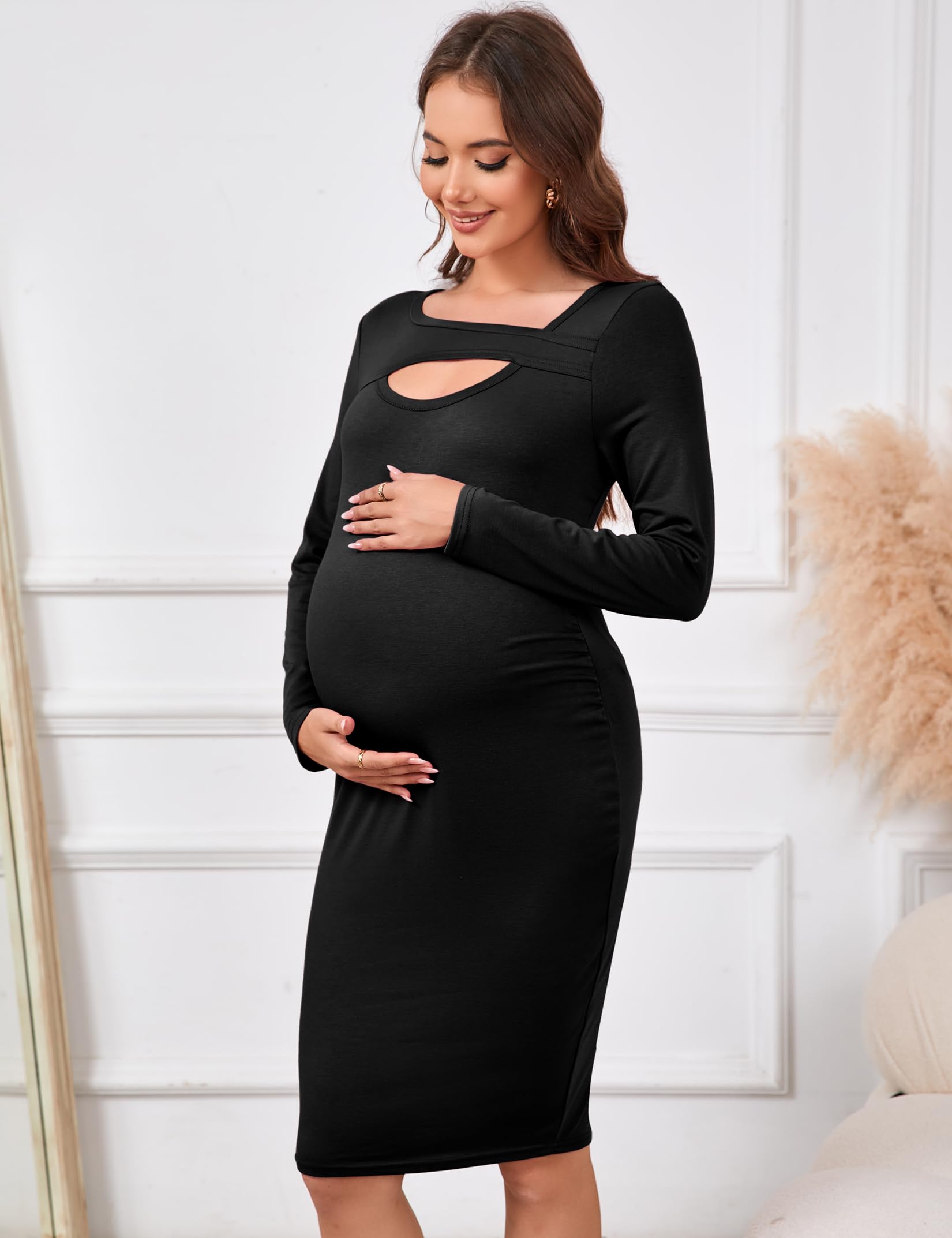 YESFASHION Maternity Dress Long Sleeve Crew Neck A-Line Swing Knit Dre Yesfashion YESFASHION Maternity Dress Long Sleeve Crew Neck A-Line Swing Knit Dre Yesfashion