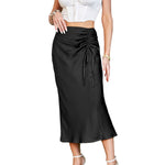 YESFASHION Women Ruched Drawstring Elegant Skirt Dress Pants