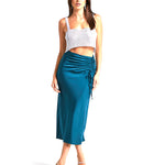 YESFASHION Women Ruched Drawstring Elegant Skirt Dress Pants