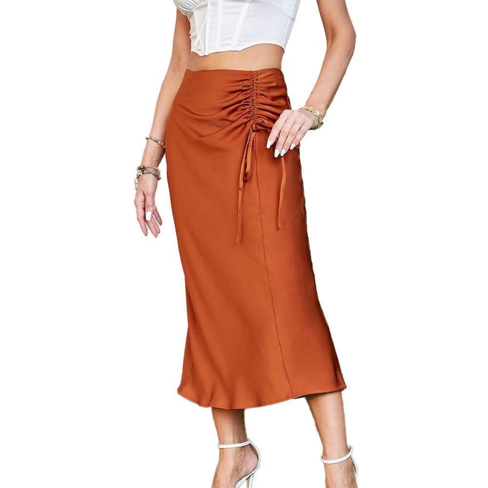 YESFASHION Women Ruched Drawstring Elegant Skirt Dress Pants