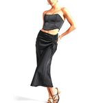 YESFASHION Women Ruched Drawstring Elegant Skirt Dress Pants