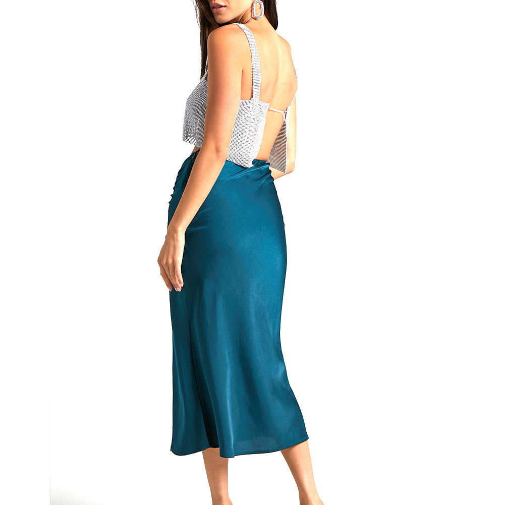 YESFASHION Women Ruched Drawstring Elegant Skirt Dress Pants