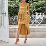 YESFASHION Women One Shoulder Dress Elegant Lace-up Skirt