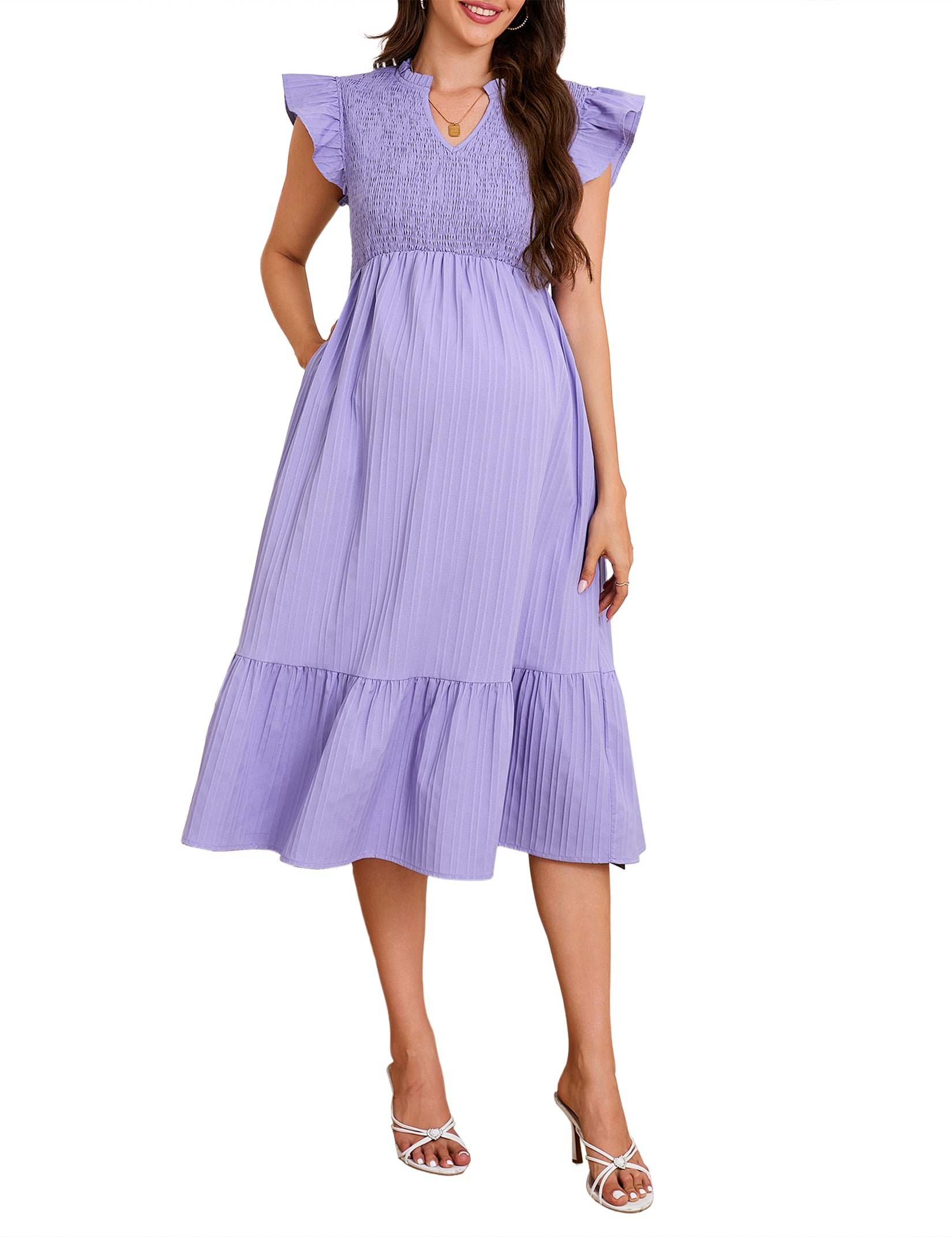 purple maternity dress No Brand Casual S Back train 65 inchesMediumUnderbust = 34 inches YESFASHION Maternity Dress Summer Ruffle