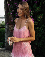 YESFASHION Fringed Feather Sexy V-neck Suspender Dress