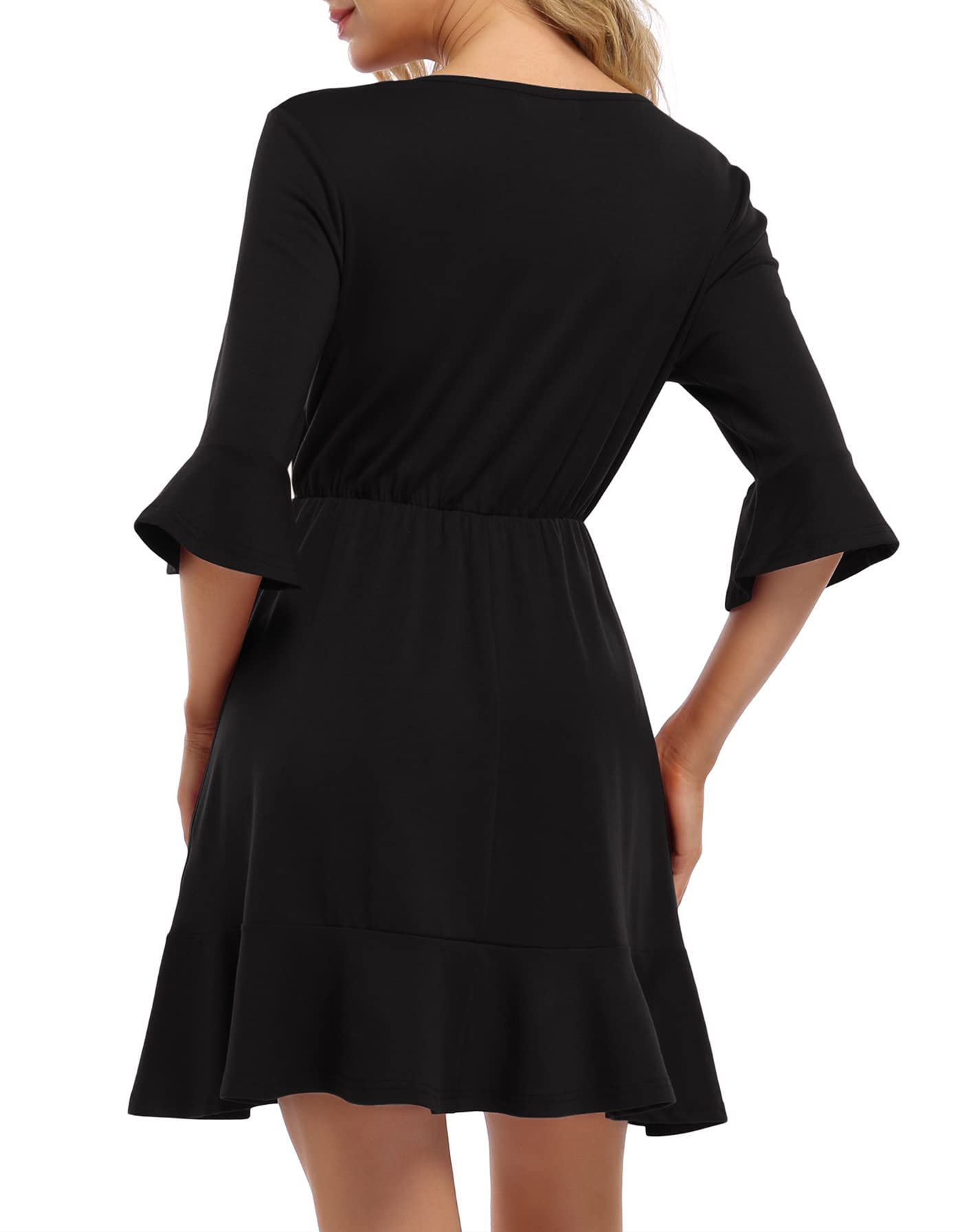 YESFASHION Women's Wrap Flare Skirt Balloon Sleeve Mini Dress
