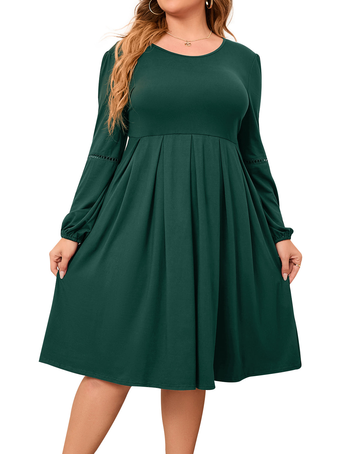 Women's Plus Size Lantern Long Sleeve Dress with Pockets