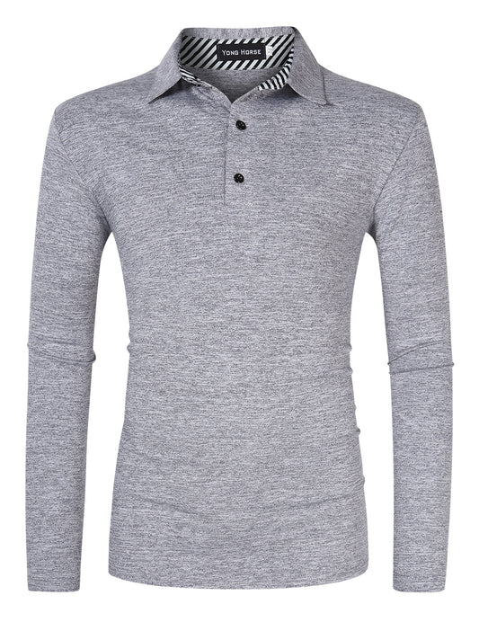 YESFASHION Men's Casual Long Sleeve Collar Slim Button Polo T-Shirt