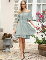 YESFASHION Mesh Fabric Off Shoulder Tunic Mini Dress Black