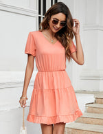 YESFASHION Women's Ruffled Mini Dress Yellow