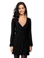 YESFASHION Women V-Neck A-Line Solid Plain Party Casual Mini Dress Grey